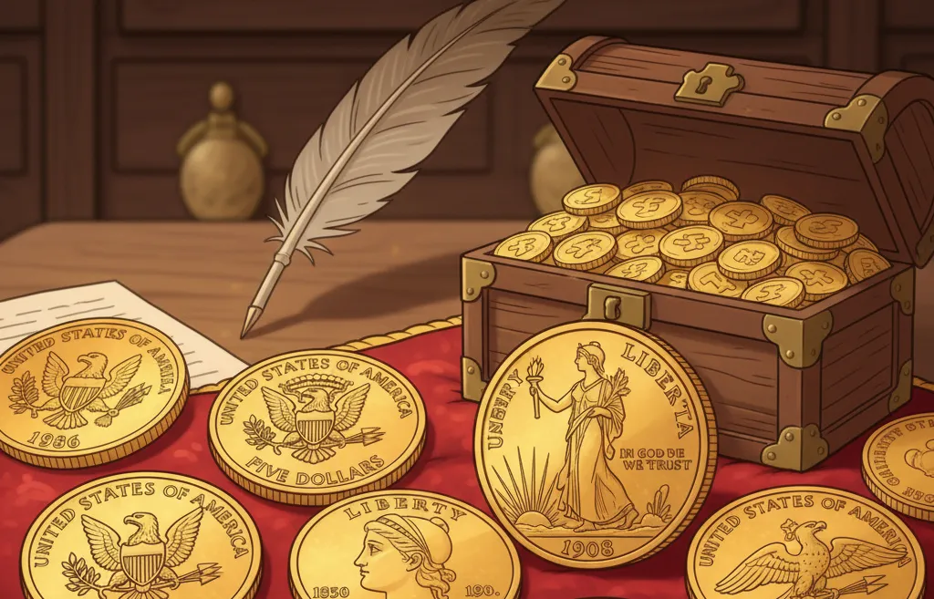 The coins Five-Dollar Half Eagle from different years