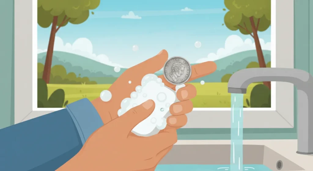 clean a coin with water and soap